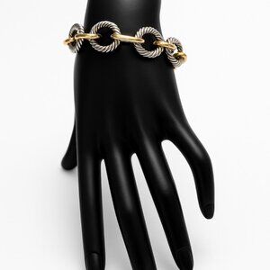 David Yurman 18K Yellow Gold & Silver 18mm Oval Links Bracelet 8 Inches
